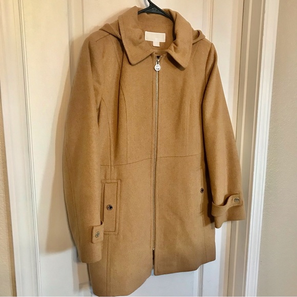 Dark Camel Michael Kors Hooded Notched-Collar Coat, Women’s PXL Created by Macys - Picture 5 of 16